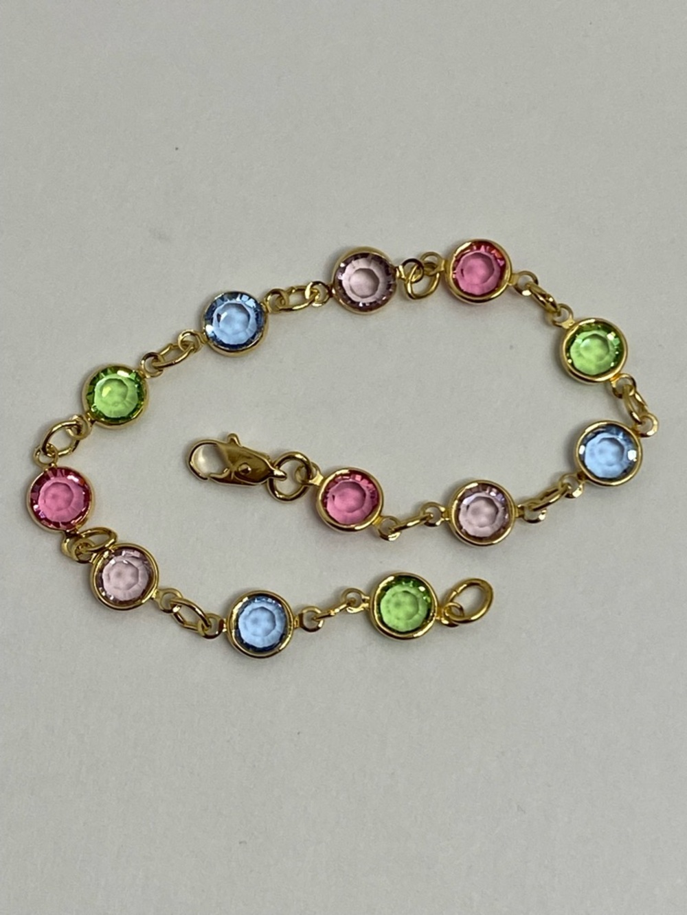 Multicolor Rhinestone Bracelet Open Back Bezel Set Pink Blue Green Gold Tone